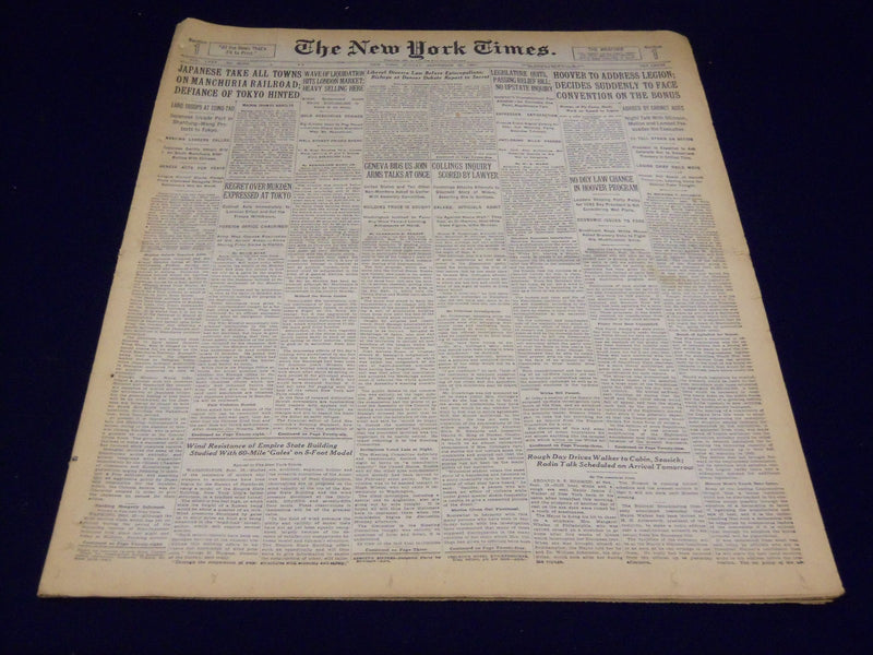 1931 SEPTEMBER 20 NEW YORK TIMES - JAPANESE TAKE TOWNS IN MANCHORIA - NT 3924