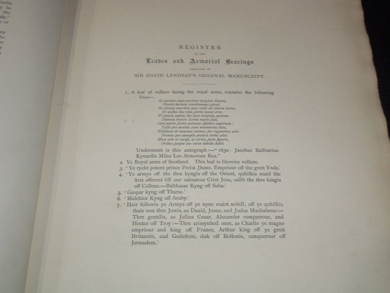 1878 SIR DAVID LYNDSAY HERALDIC MANUSCRIPT FACSIMILE VOLUME - DAVID LAING- Z 263