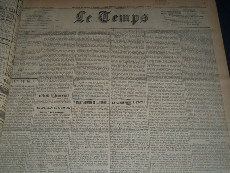 1930 JANUARY-MARCH LE TEMPS FRENCH NEWSPAPER BOUND VOLUME - VB 4