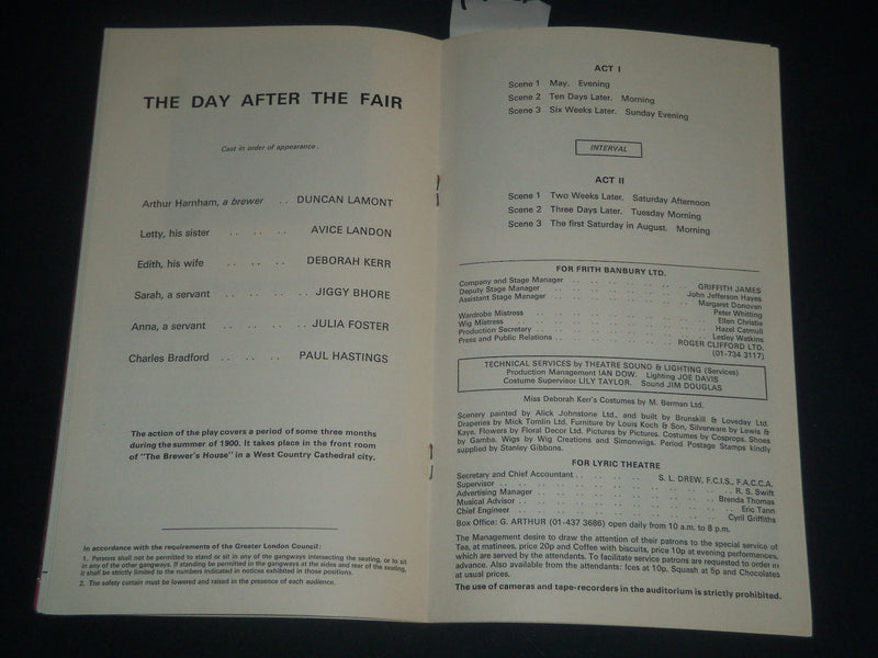 1972 THE DAY AFTER THE FAIR LYRIC THEATRE PROGRAM - FRANK HARVEY - J 4286