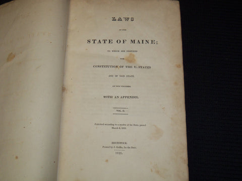 1821 LAWS OF THE STATE OF MAINE VOLUME NO. 2 - BRUNSWICK - KD 6263G