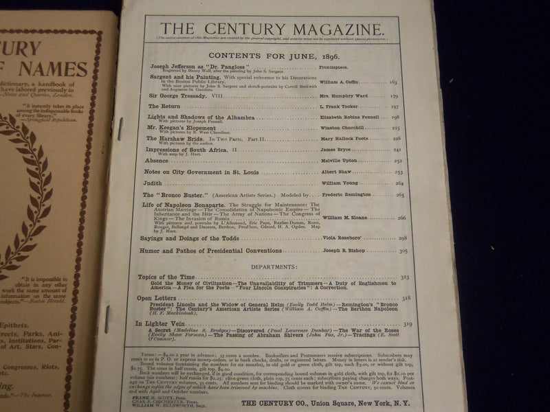 1896 JUNE THE CENTURY MAGAZINE - JOHN SINGER SARGENT - SP 2527