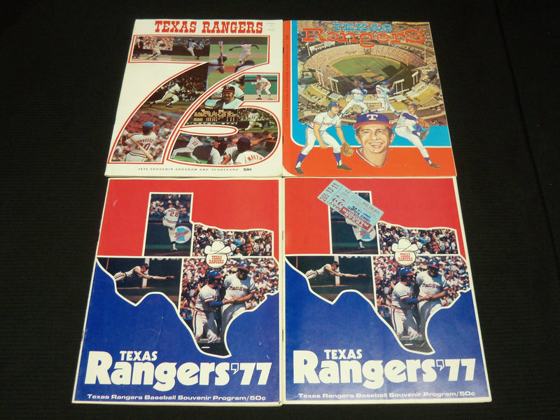 1974-1977 TEXAS RANGERS SCORECARD LOT OF 4 & TICKET STUB - O 3027B