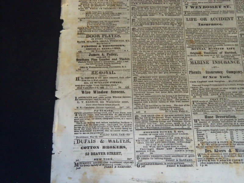 1866 JUNE 27 & 28 PROVIDENCE DAILY JOURNAL NEWSPAPER LOT OF 2 - NP 614F