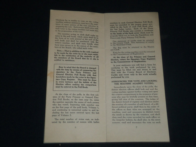 1937 ESSEX COUNTY PRIMARY AND GENERAL ELECTIONS INSTRUCTIONS LOT OF 2 - J 3981