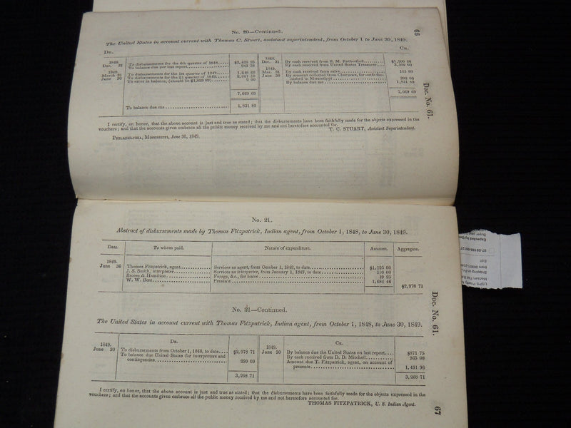 1850 APRIL 9 INDIAN DISBURSEMENTS BULLETINS - TREASURY AUDITOR LOT OF 8 - K 2030