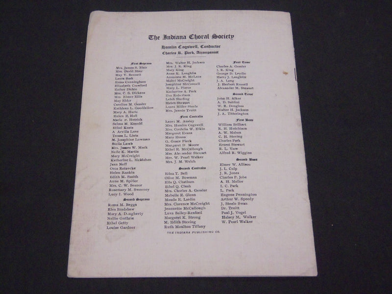 1910 THE INDIANA MUSIC FESTIVAL PROGRAM - NORMAL CONSERVATORY OF MUSIC - J 2098