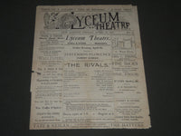 1890 APRIL 25 LYCEUM THEATRE PROGRAM - THE RIVALS JOSEPH JEFFERSON - J 2413