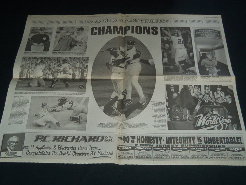 1999 NOV 7 BERGEN RECORD NEWSPAPER - NY YANKEES WORLD CHAMPIONS POSTER - NP 3795