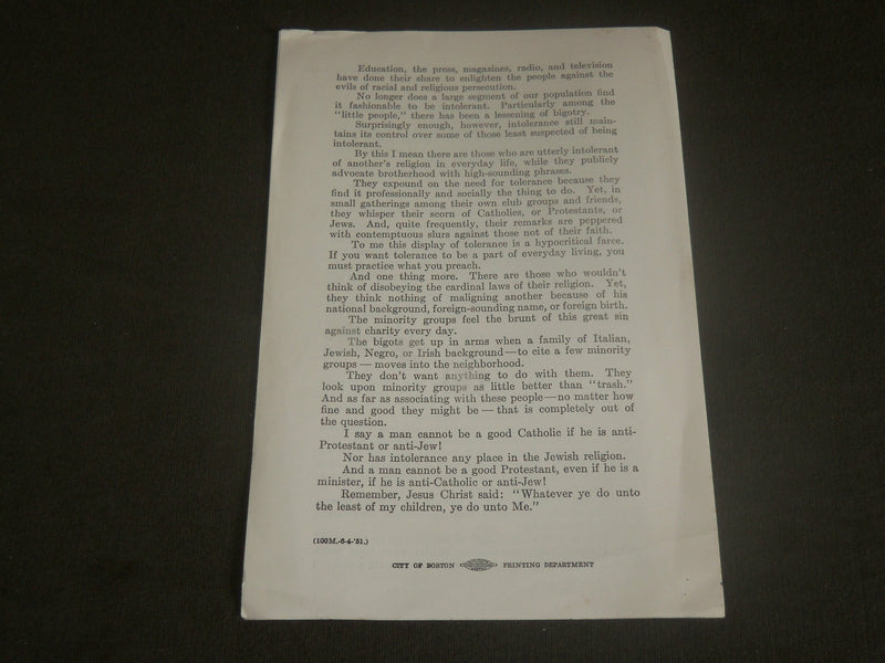 1951 PARENTS ARE TO BLAME - RICHARD J. CUSHING - CITY OF BOSTON - J 7112