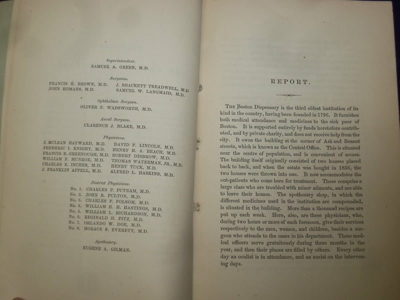 1871 BOSTON DISPENSARY 75TH ANNUAL REPORT, BY SAMUEL A. GREEN - J 4601