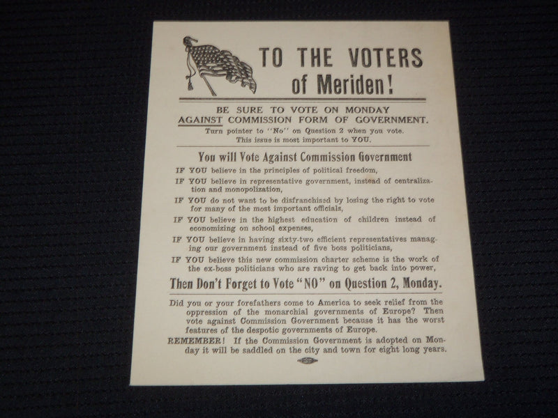 1916 MERIDEN CONN. POLITICAL LITERATURE LOT OF 3 - J 9537