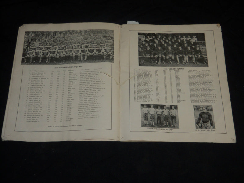 1930 OCTOBER 25 RENSSELAER VS. UNION FOOTBALL PROGRAM - NICE PHOTOS - J 5750
