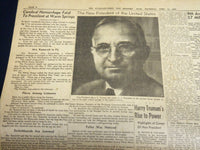 1945 APRIL 12 CEREBRAL HEMORRHAGE FATAL TO PRESIDENT - EXTRA NEWSPAPER - NP 4883