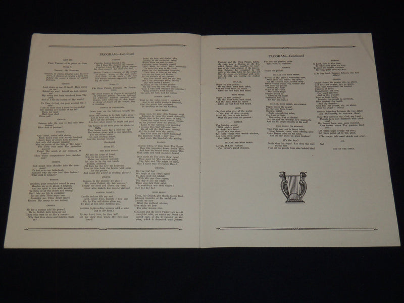 1936 HARTFORD ORATORIO SOCIETY SAMSON AND DELILAH PROGRAM - SAINT-SAENS - K 2053
