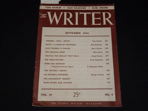 1946 SEPTEMBER THE WRITER MAGAZINE - TOM HANLIN - ALEC RACKOWE - JERARD - K 25