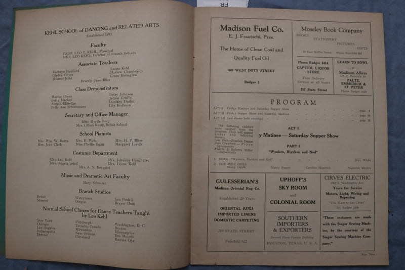 1939 LEO KEHL DANCERS PRESENT TALK OF THE TOWN PROGRAM - WISCONSIN - K 3225