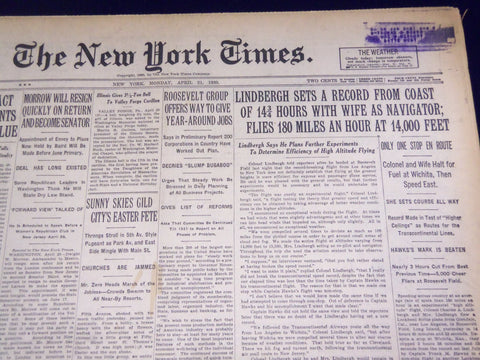 1930 APRIL 21 NEW YORK TIMES - LINDBERGH SETS A RECORD OF 14 3/4 HOURS - NT 1567