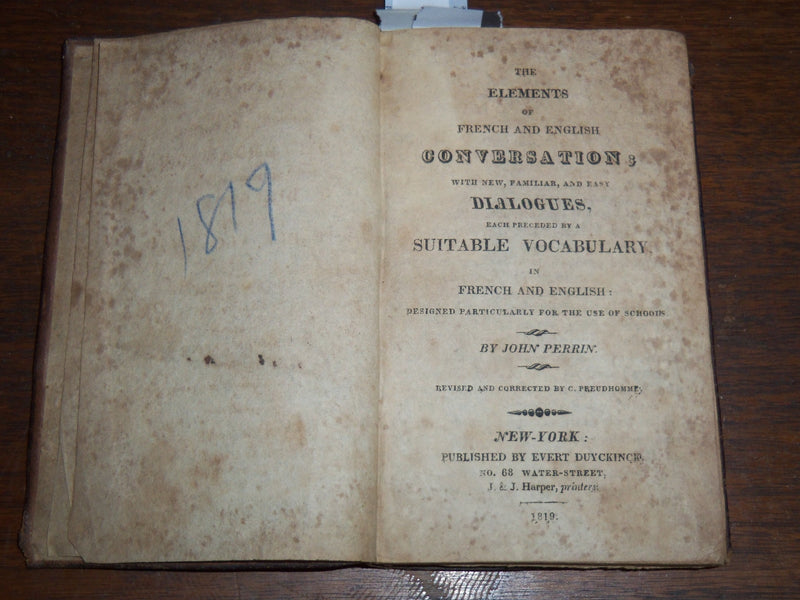 1819 ELEMENTS OF FRENCH AND ENGLISH CONSERVATIONS BOOK BY JOHN PERRIN - K 1293