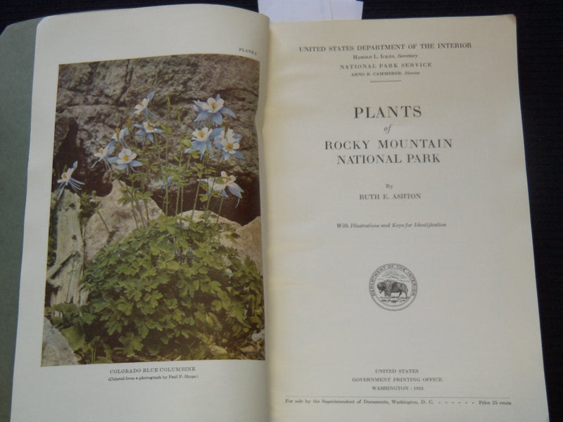 1933 PLANTS OF ROCKY MOUNTAIN NATIONAL PARK BOOK BY RUTH ASHTON - J 7313