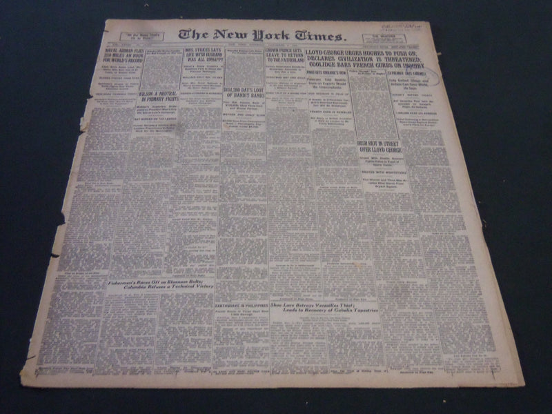 1923 NOVEMBER 3 NEW YORK TIMES - LLOYD GEORGE URGES HUGHES TO PUSH ON - NT 5865