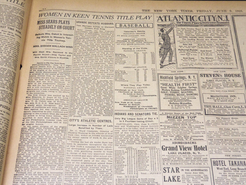 1916 JUNE 9 NEW YORK TIMES NEWSPAPER - TREND TO HUGHES GAINS MOMENTUM - NT 8609