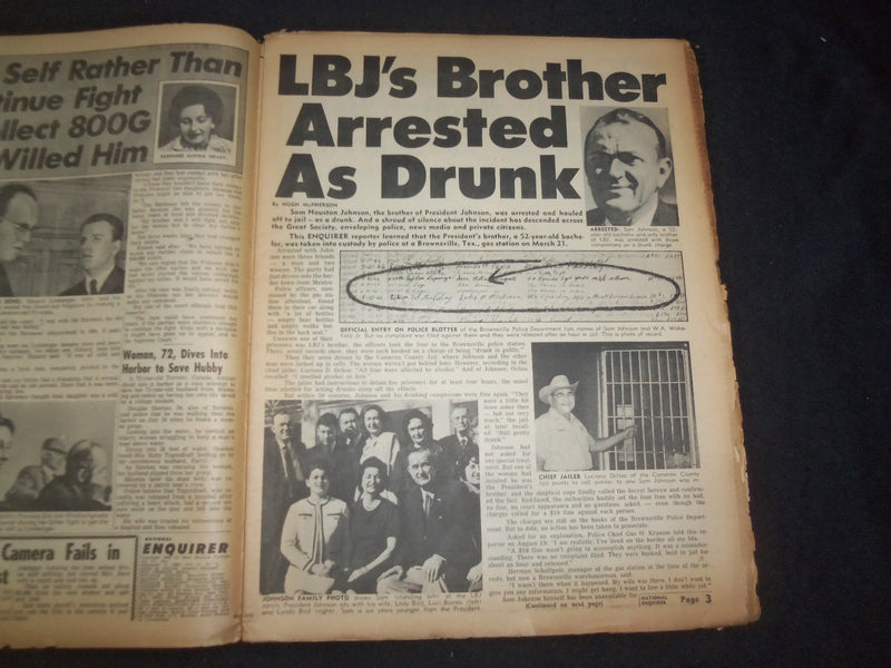 1966 SEP 11 NATIONAL ENQUIRER NEWSPAPER - LBJ'S BROTHER DRUNK, ARRESTED- NP 7422