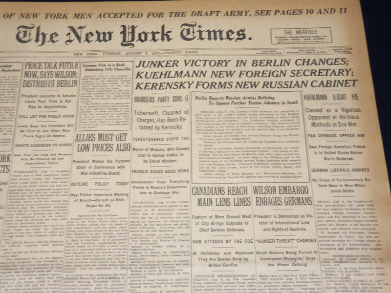 1917 AUGUST 7 NEW YORK TIMES - JUNKER VICTORY IN BERLIN CHANGES - NT 8504