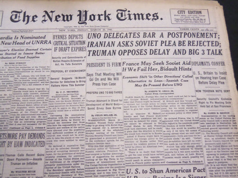 1946 MARCH 22 NEW YORK TIMES - UNO POSTPONEMENT REJECTED - NT 4232