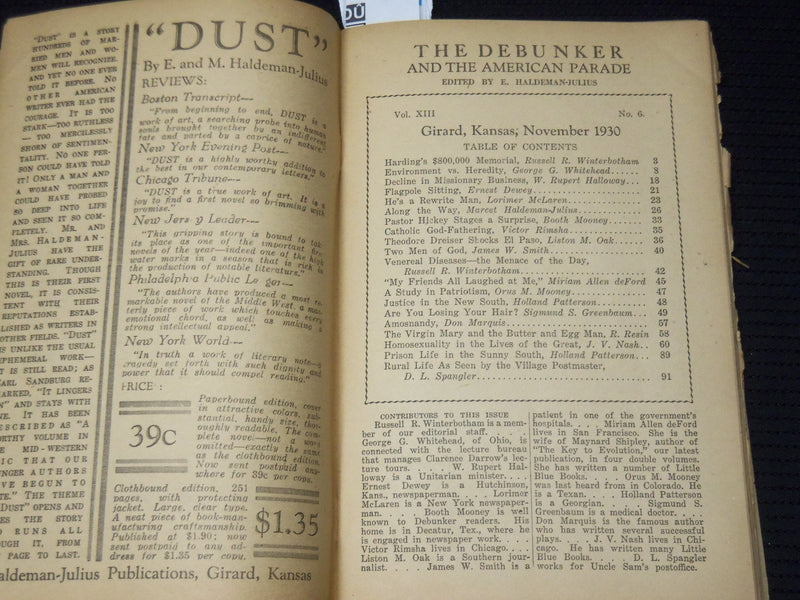 1930 NOVEMBER THE DEBUNKER AND THE AMERICAN PARADE MAGAZINE - K 597