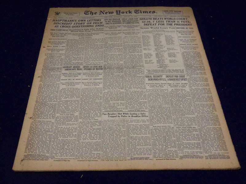 1935 JAN 30 NEW YORK TIMES - HAUPTMANN LETTERS DISCREDIT STORY ON FISCH- NT 1947