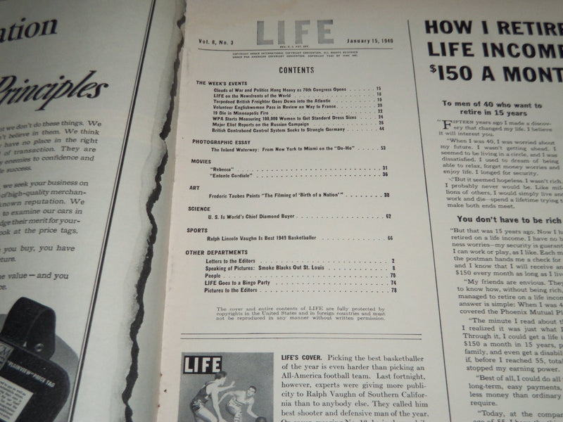 1940 JANUARY 15 LIFE MAGAZINE - RALPH VAUGHN COVER - L 165