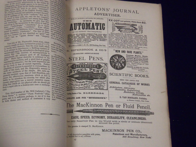 1881 APPLETON'S JOURNAL MAGAZINE LOT OF 4 ISSUES - NICE ADS & STORIES - WR 779