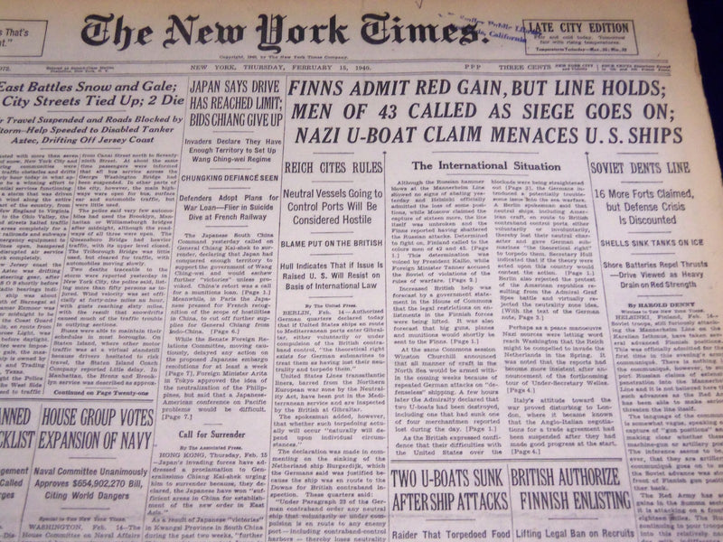 1940 FEBRUARY 15 NEW YORK TIMES - FINNS ADMIT RED GAIN - NT 2872