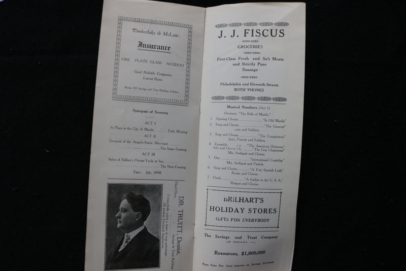 1910 BELLE OF MANILA PROGRAM - INDIANA, PENNSYLVANIA - K 1787
