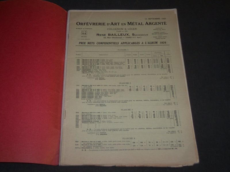 1926 RENÉ BAILLEUX ORFÈVRERIE D'ART EN MÉTAL ARGENTÉ FRENCH CATALOGUE - FR 368