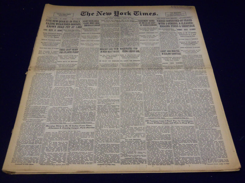 1930 JULY 26 NEW YORK TIMES - 5 NEW QUAKES IN ITALY, 1883 KNOWN DEAD - NT 1559