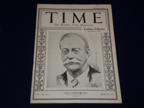 1926 JULY 19 TIME MAGAZINE - ABBOTT LAWRENCE LOWELL COVER - T 24