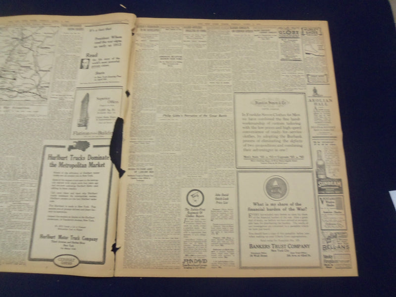 1918 APRIL 5 NEW YORK TIMES - AMERICANS IN NEW SECTOR NEAR VERDUN - NT 8202
