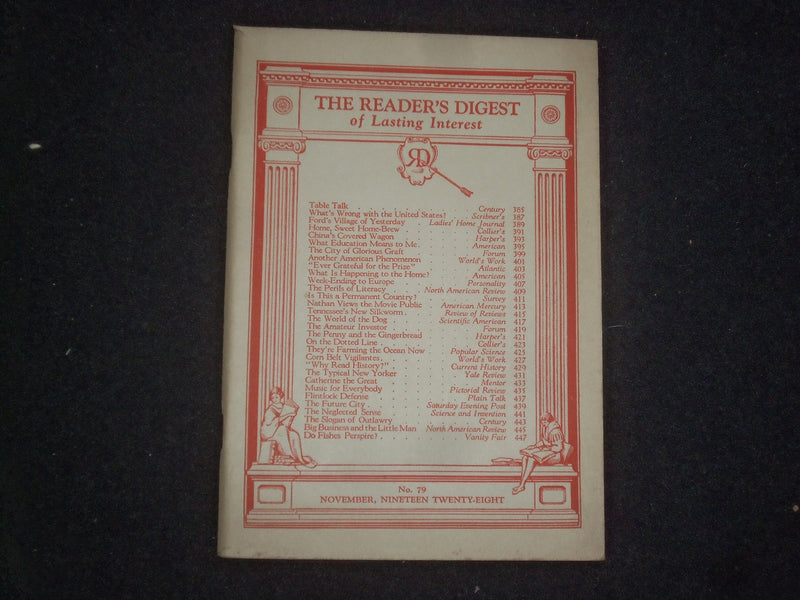 1928 NOVEMBER THE READER'S DIGEST SOFTCOVER BOOK - NUMBER 79 - J 9921