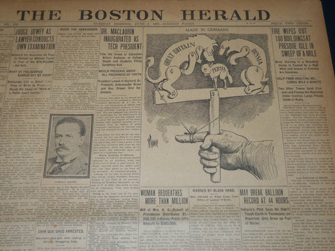 1909 JUNE 8 THE BOSTON HERALD NEWSPAPER - PRESQUE ISLE FIRE - BH 382