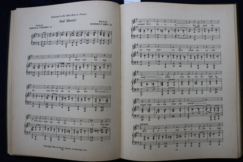 1918 UNIVERSITY OF ILLINOIS SONG BOOK - HARDCOVER BOOK - KD 9542