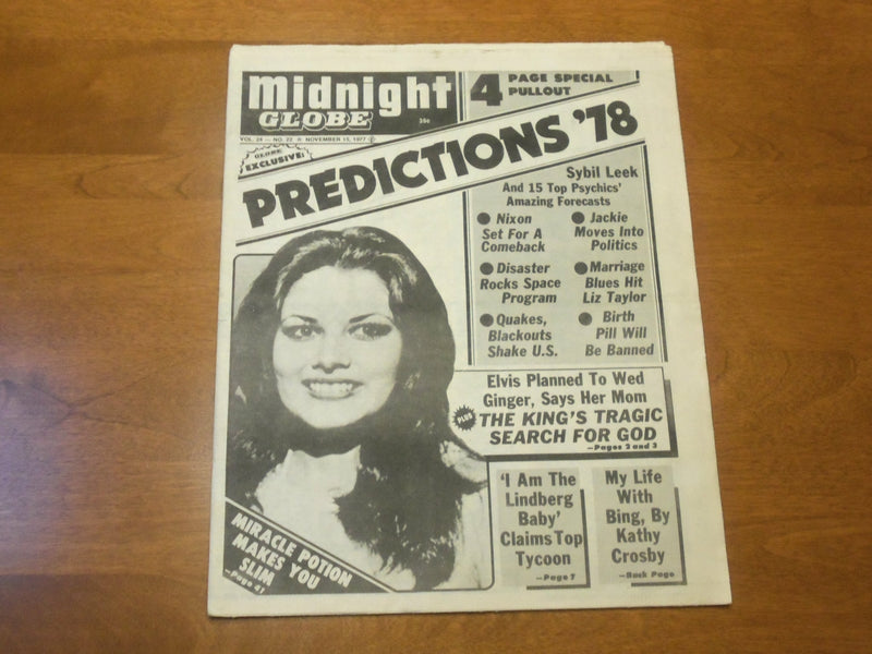 1977 NOV 15 MIDNIGHT GLOBE NEWSPAPER -ELVIS PLANNED TO WED GINGER ALDEN- NP 4736