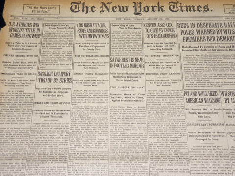 1920 AUG 24 NEW YORK TIMES - U. S. ATHLETES WIN WORLD TITLE AT ANTWERP - NT 8570