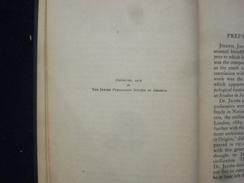 1920 JEWISH CONTRIBUTIONS TO CIVILIZATION HARDCOVER BOOK -JOSEPH JACOBS- KD 8845