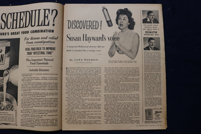 1955 SEP 11 AMERICAN WEEKLY MAGAZINE - SUSAN HAYWORTH ARTICLE & PHOTO - E 23270
