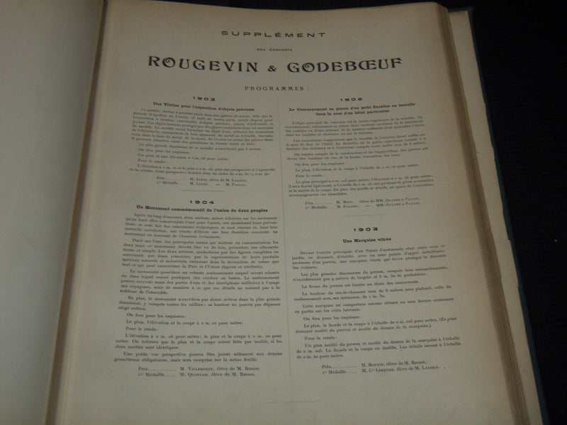 1910 CONCOURS ROVGEVIN & GODEBOEUF FRENCH ARCHITECTURE COMPETITION FOLIO - Z 267