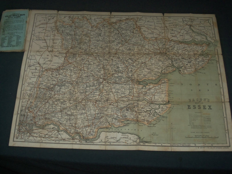 1800'S BACON'S COUNTY OF ESSEX GUIDE WITH LINEN MAP - ENGLAND - J 3974