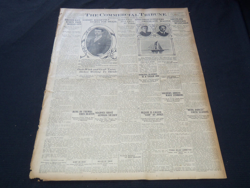 1912 JULY 28 COMMERCIAL TRIBUNE NEWSPAPER - KERMIT ROOSEVELT TO BRAZIL - NT 9422