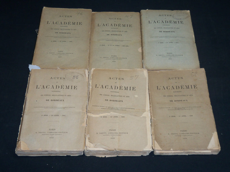 1887-1899 ACTES DE L'ACADEMIE DE BORDEAUX FRENCH MAGAZINE LOT OF 6 - WR 262